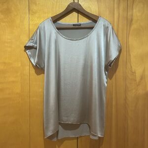 Eileen Fisher Silk Charmeuse Gray Smoke Blouse-Sz L-Lagenlook-Minimal-Old Money